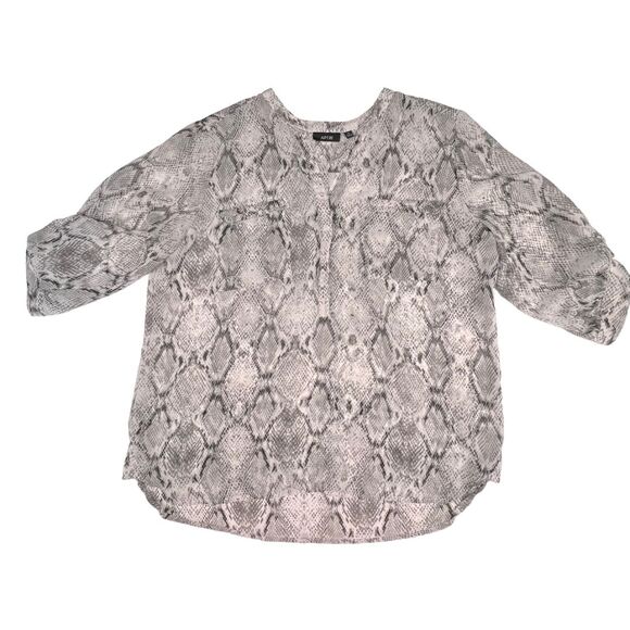 Apt 9 Blouse XL Gray Boho Sheer Python Animal Print Lightweight Elegant Top - Picture 6 of 10